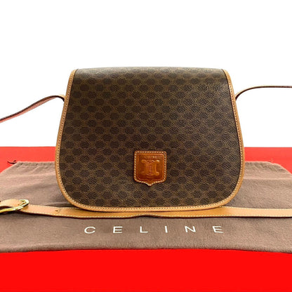 CELINE Shoulder Bag Leather, PVC Brown Macadam Blazon Pattern Triomphe logo Women Used Authentic