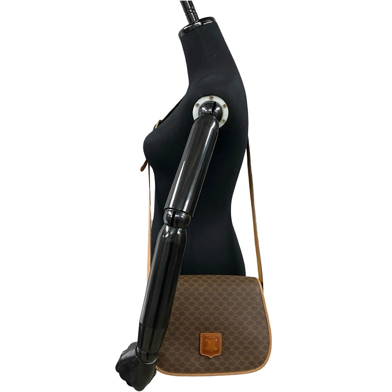 CELINE Shoulder Bag Leather, PVC Brown Macadam Blazon Pattern Triomphe logo Women Used Authentic