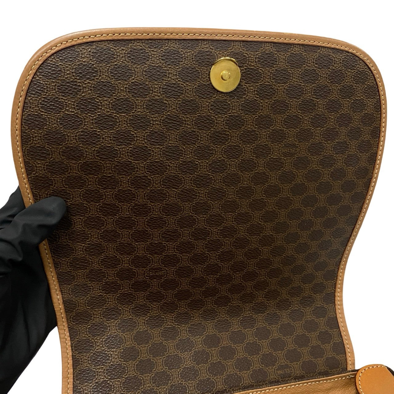 CELINE Shoulder Bag Leather, PVC Brown Macadam Blazon Pattern Triomphe logo Women Used Authentic