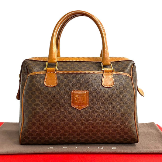 CELINE Boston Duffel bag Leather, PVC Brown Macadam Blazon Pattern Triomphe logo Women(Unisex) Used Authentic