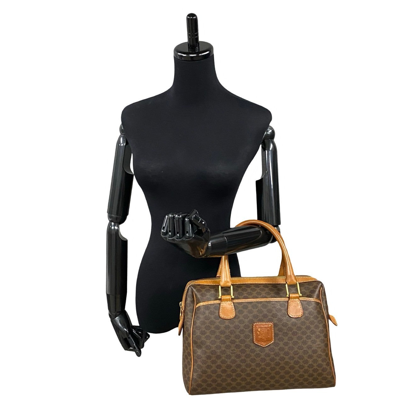 CELINE Boston Duffel bag Leather, PVC Brown Macadam Blazon Pattern Triomphe logo Women(Unisex) Used Authentic