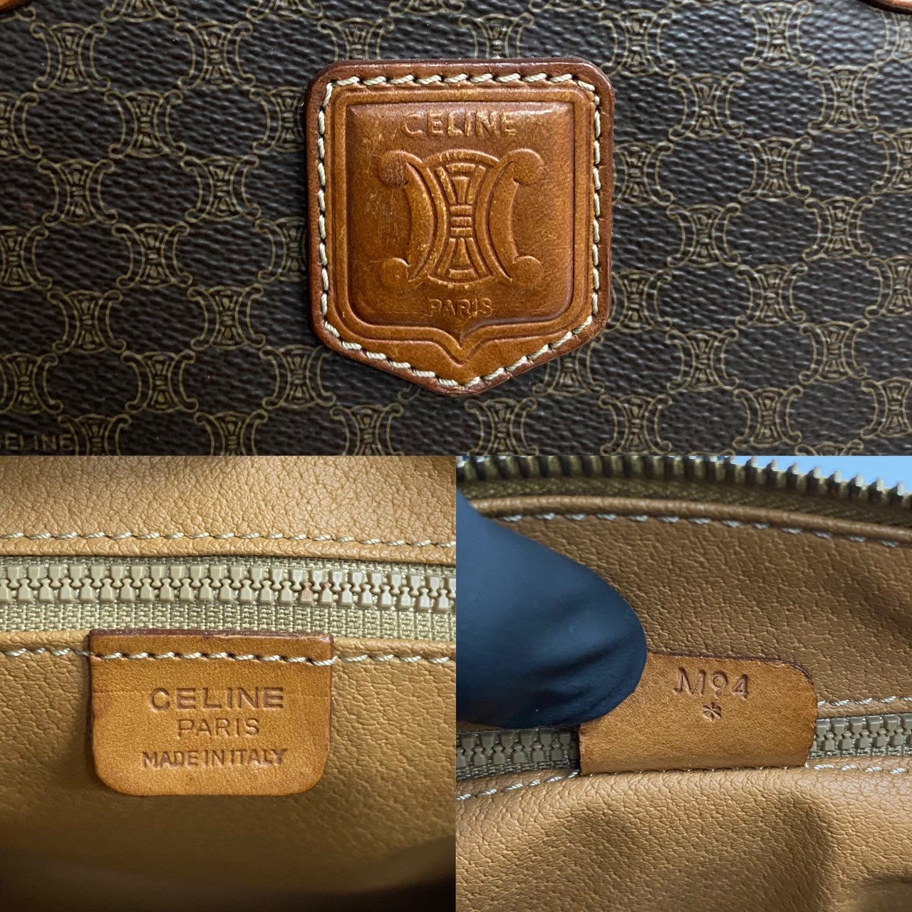 CELINE Boston Duffel bag Leather, PVC Brown Macadam Blazon Pattern Triomphe logo Women(Unisex) Used Authentic