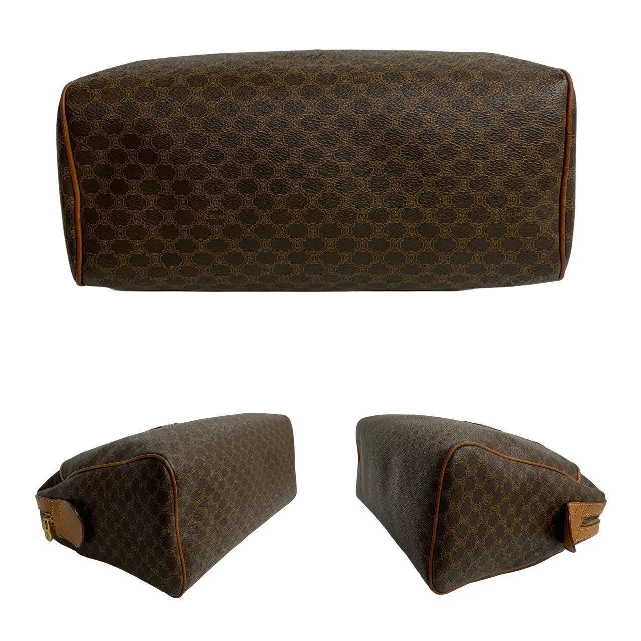CELINE Boston Duffel bag Leather, PVC Brown Macadam Blazon Pattern Triomphe logo Women(Unisex) Used Authentic