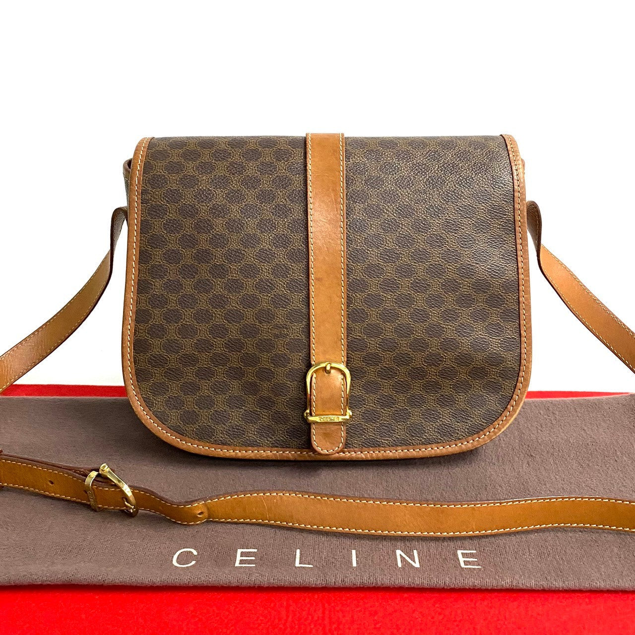 CELINE Shoulder Bag Leather, PVC Brown Macadam Blason Triomphe Pattern mens Used Authentic