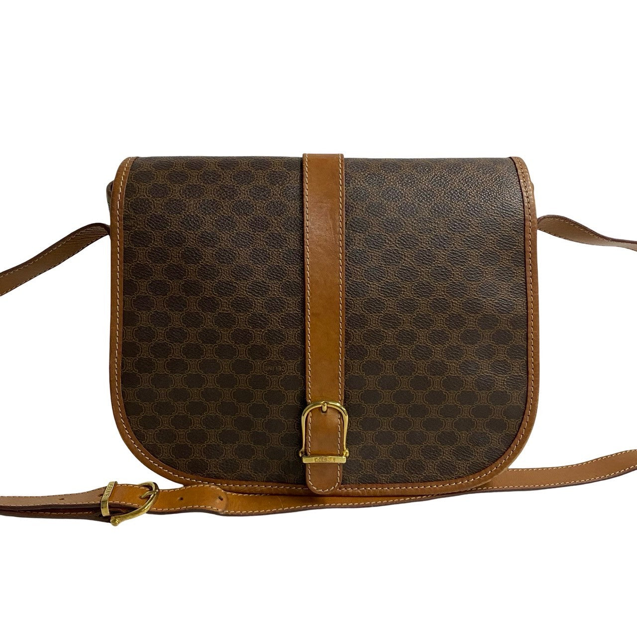 CELINE Shoulder Bag Leather, PVC Brown Macadam Blason Triomphe Pattern mens Used Authentic