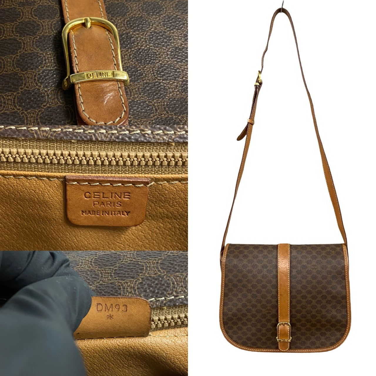CELINE Shoulder Bag Leather, PVC Brown Macadam Blason Triomphe Pattern mens Used Authentic
