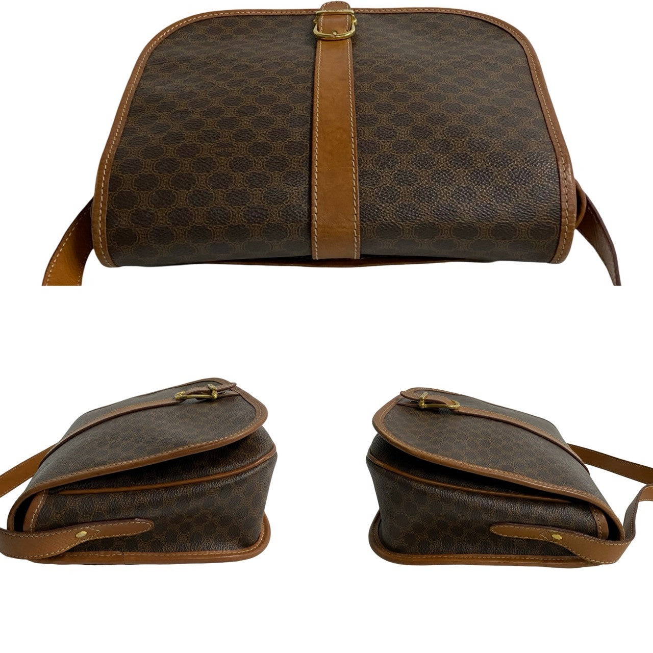CELINE Shoulder Bag Leather, PVC Brown Macadam Blason Triomphe Pattern mens Used Authentic