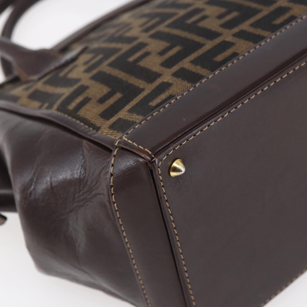 FENDI Zucca Canvas Hand Bag Black Brown Auth