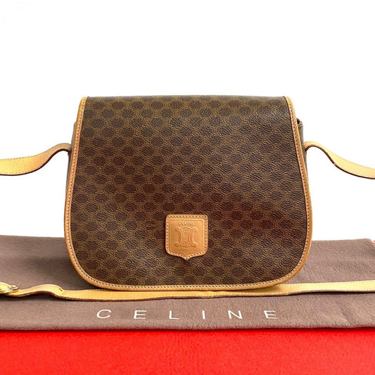 CELINE Shoulder Bag Leather, PVC Brown Macadam Blason Triomphe Pattern Women Used Authentic