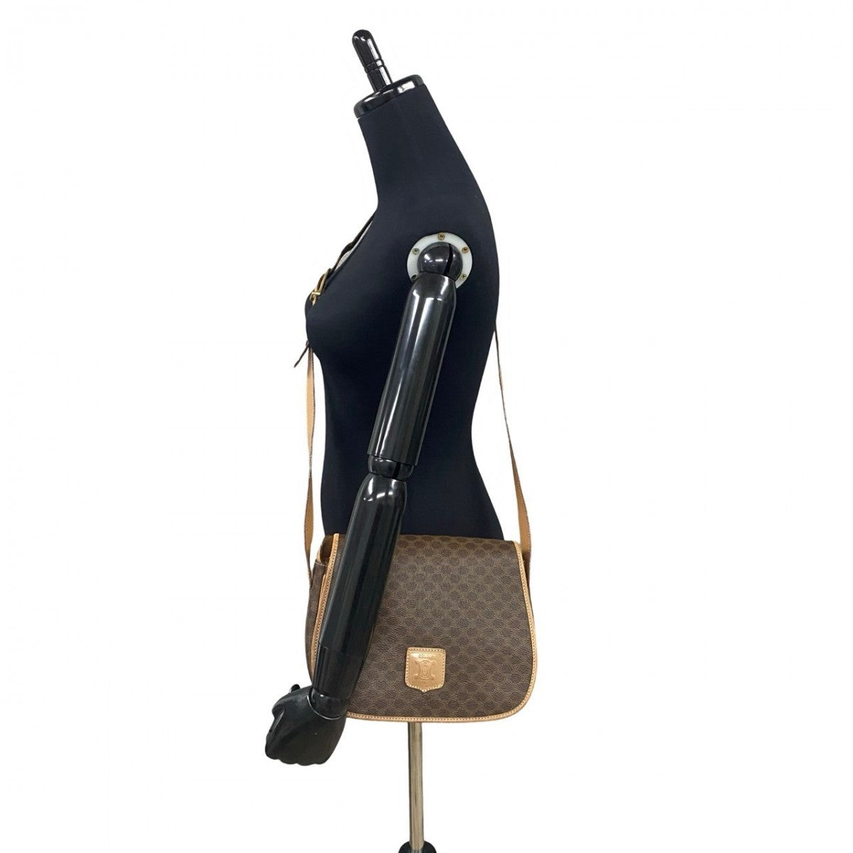 CELINE Shoulder Bag Leather, PVC Brown Macadam Blason Triomphe Pattern Women Used Authentic