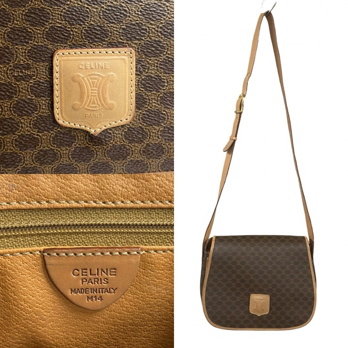 CELINE Shoulder Bag Leather, PVC Brown Macadam Blason Triomphe Pattern Women Used Authentic