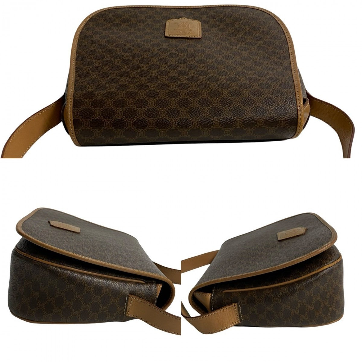 CELINE Shoulder Bag Leather, PVC Brown Macadam Blason Triomphe Pattern Women Used Authentic