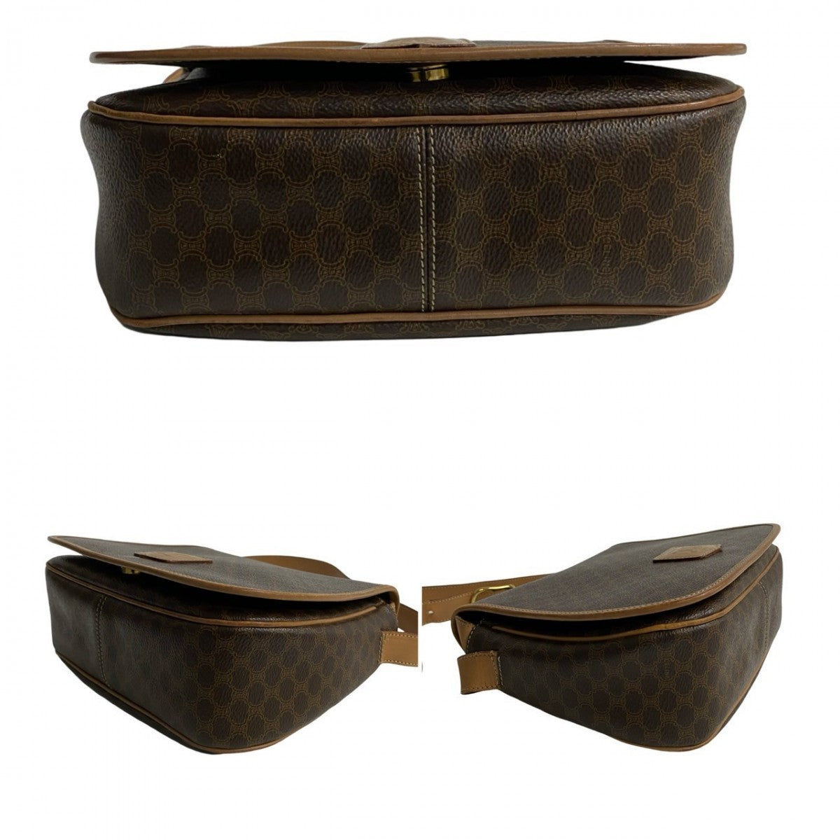 CELINE Shoulder Bag Leather, PVC Brown Macadam Blason Triomphe Pattern Women Used Authentic
