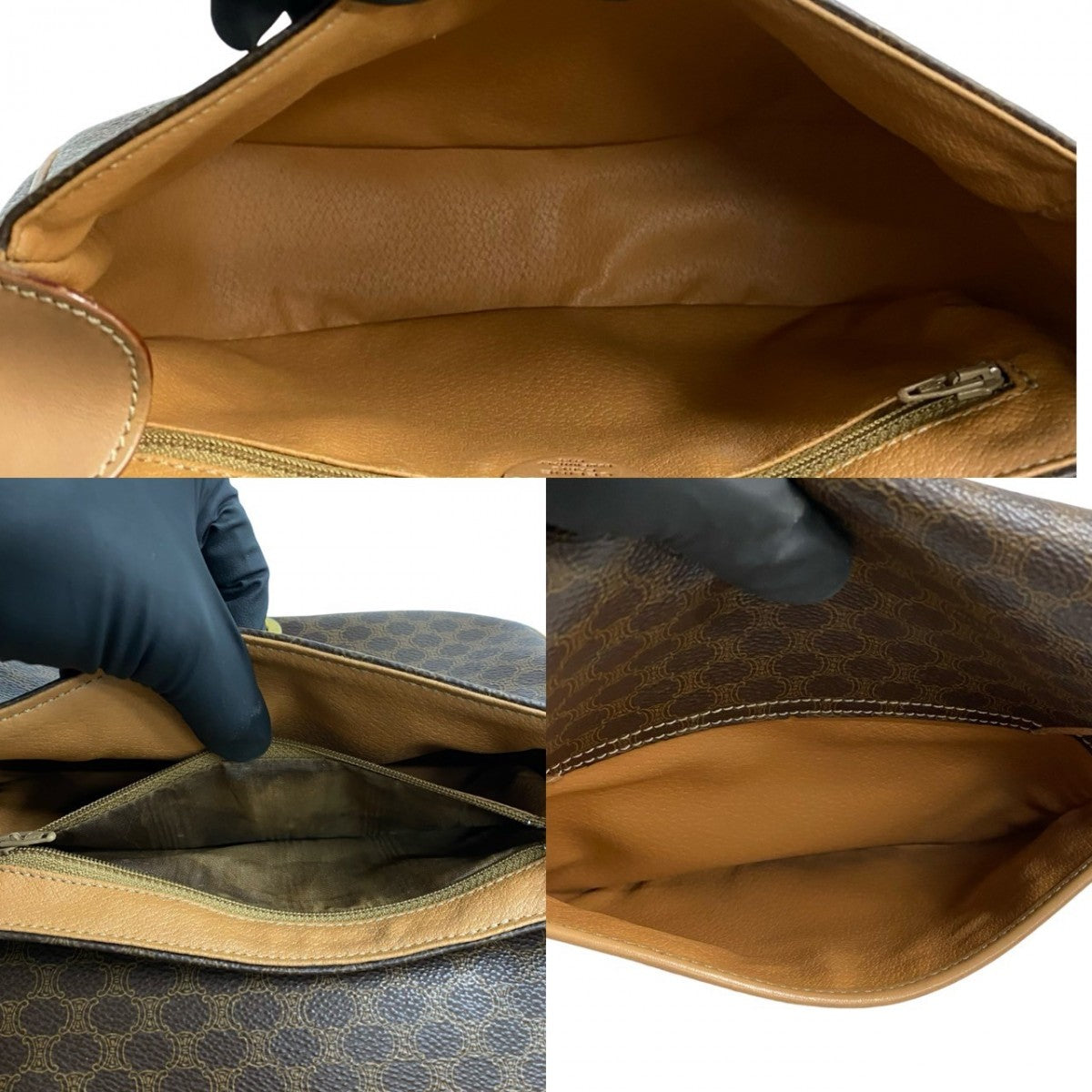 CELINE Shoulder Bag Leather, PVC Brown Macadam Blason Triomphe Pattern Women Used Authentic
