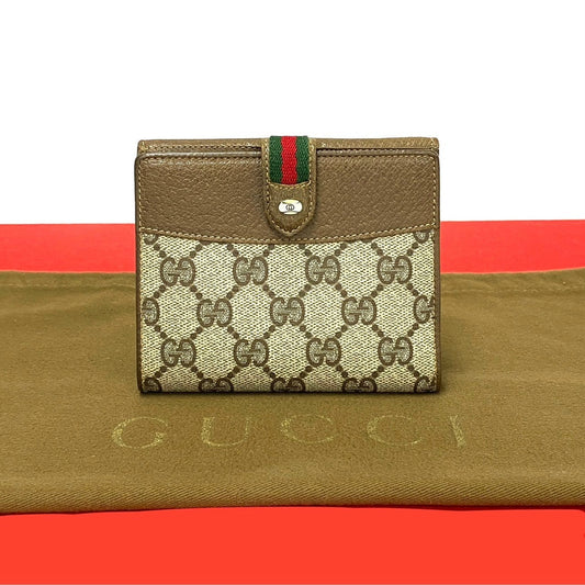 GUCCI Bifold Wallet leather Brown GG logo Sherry line Women Used Authentic