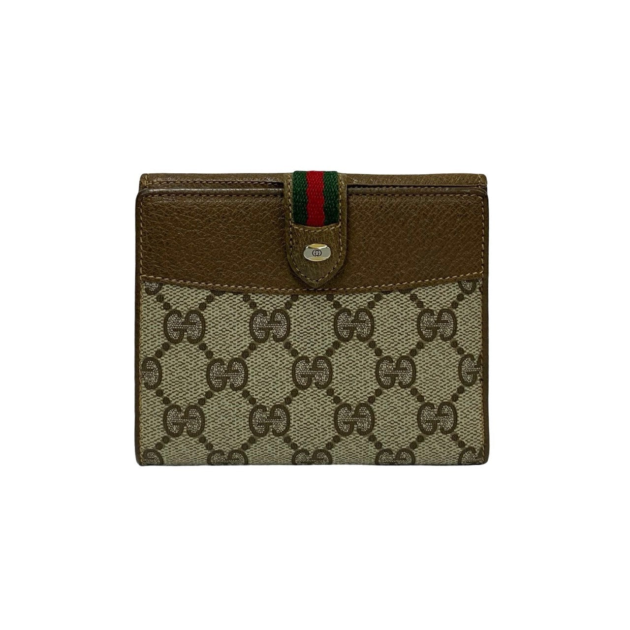 GUCCI Bifold Wallet leather Brown GG logo Sherry line Women Used Authentic