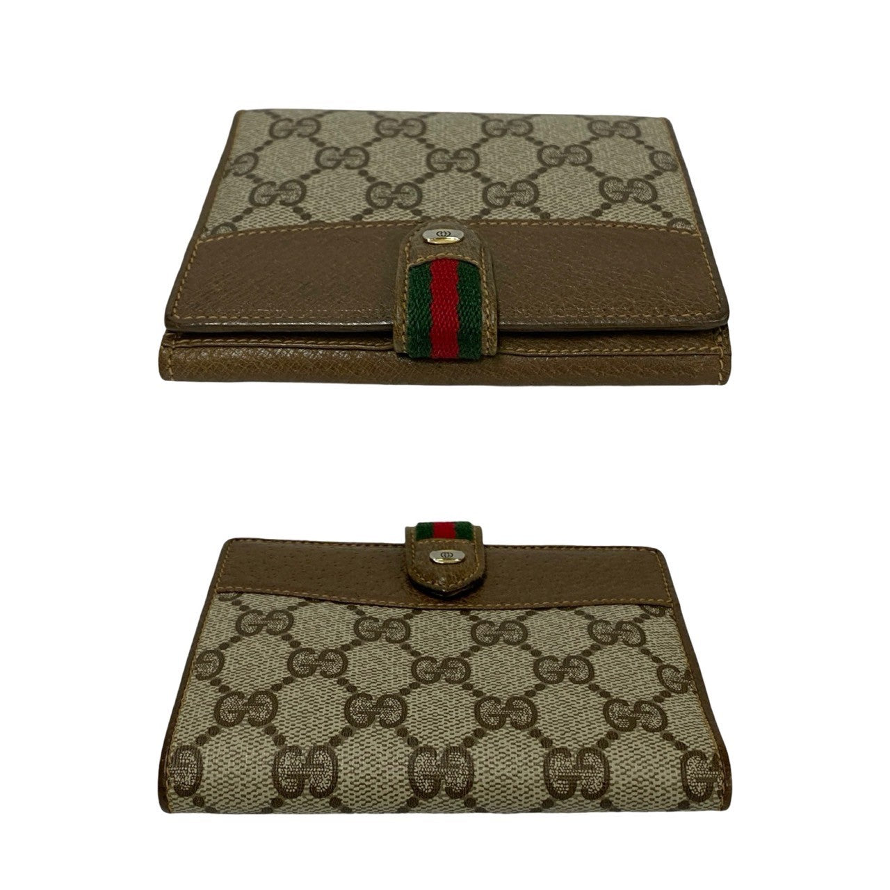 GUCCI Bifold Wallet leather Brown GG logo Sherry line Women Used Authentic