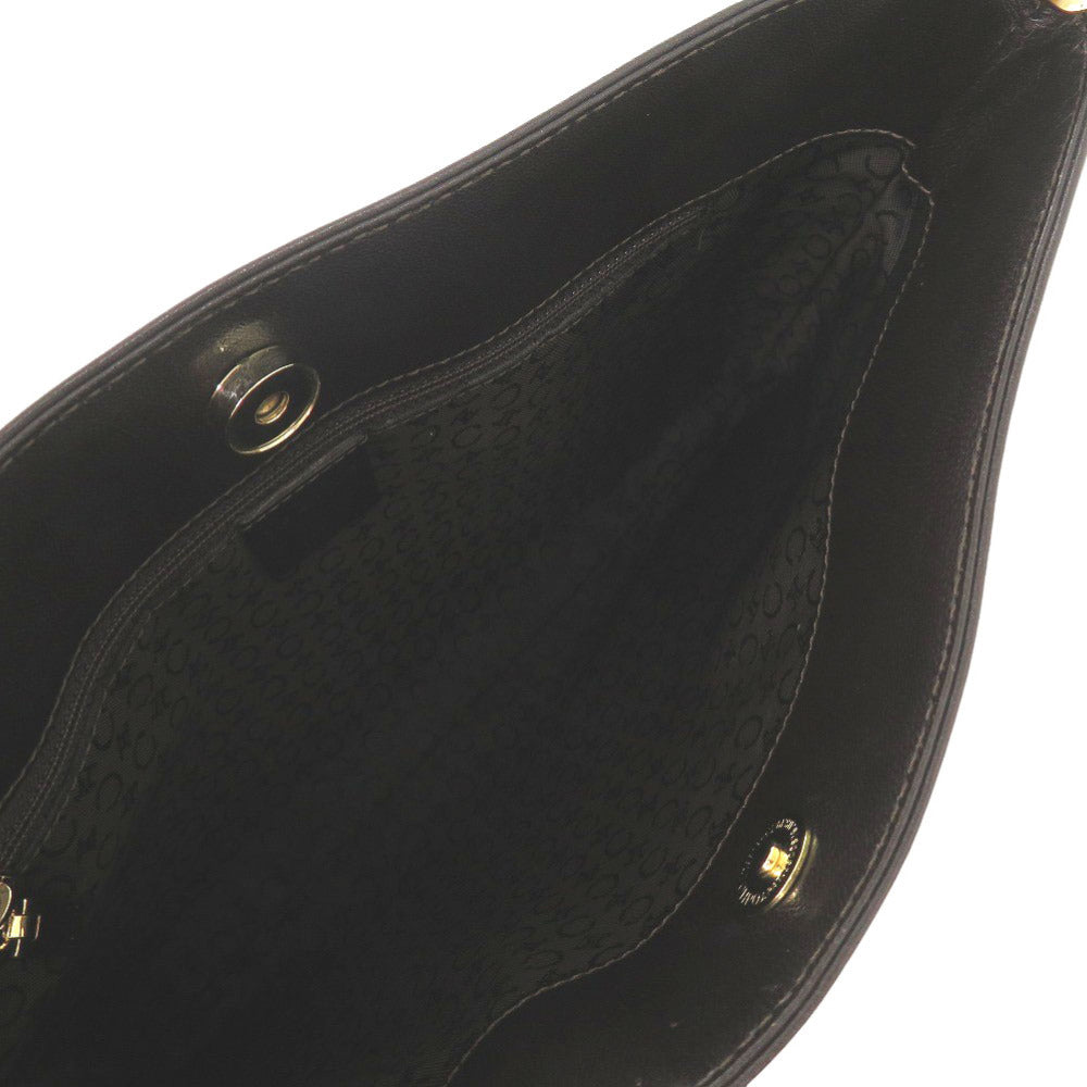 CELINE Shoulder Bag Fabric, Leather Brown Vintage Triomphe Chain Houndstooth Pattern