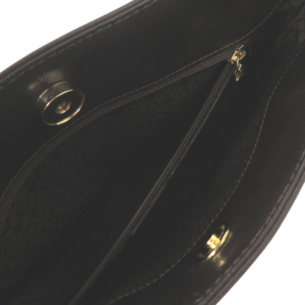 CELINE Shoulder Bag Fabric, Leather Brown Vintage Triomphe Chain Houndstooth Pattern