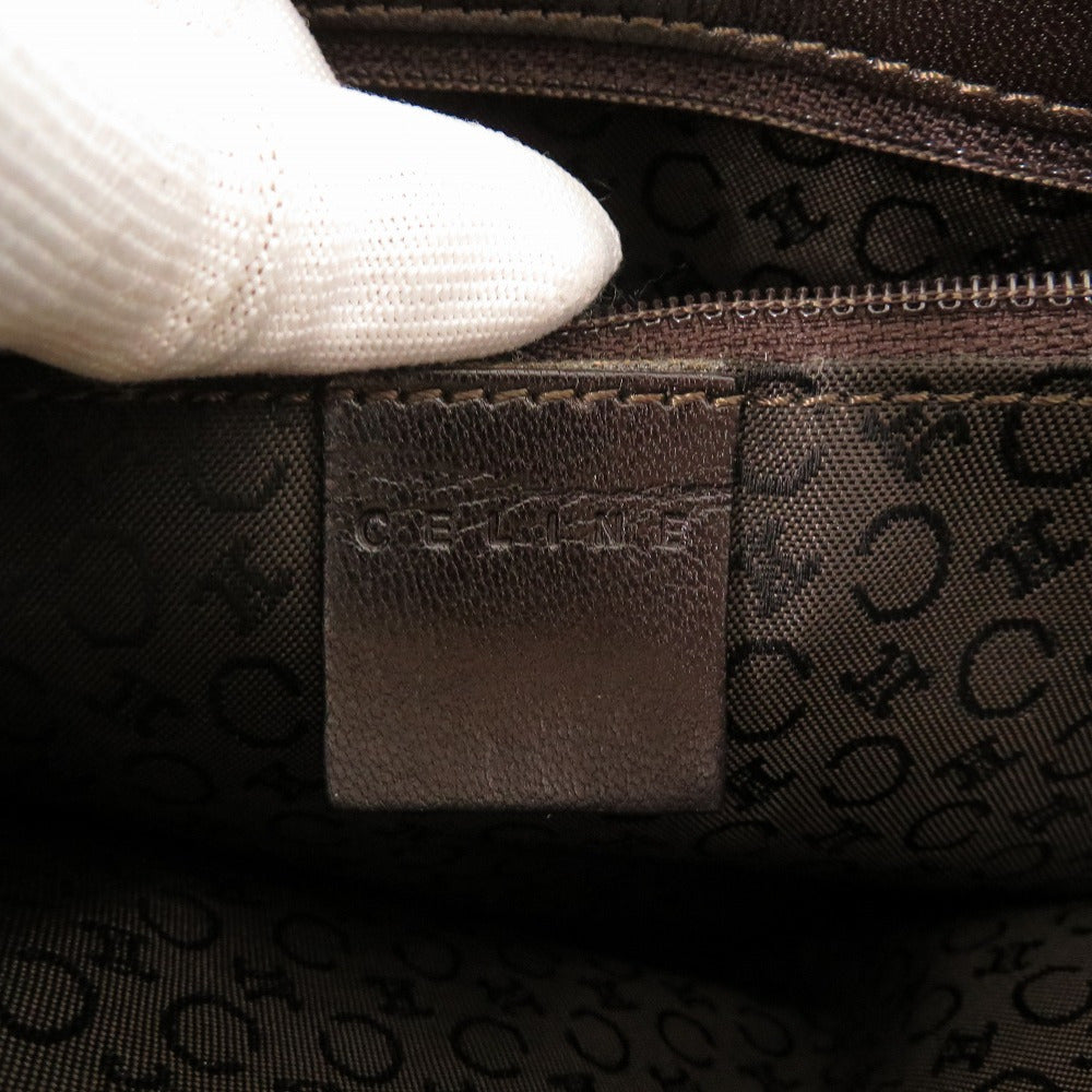 CELINE Shoulder Bag Fabric, Leather Brown Vintage Triomphe Chain Houndstooth Pattern