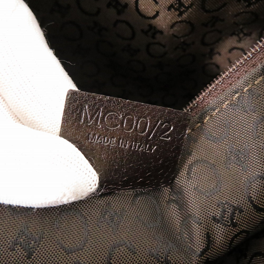 CELINE Shoulder Bag Fabric, Leather Brown Vintage Triomphe Chain Houndstooth Pattern