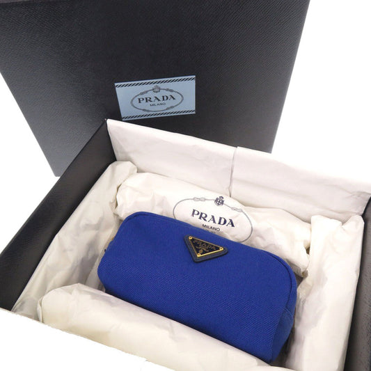PRADA Pouch 1N0175 canvas blue Triangle logo Women Used Authentic