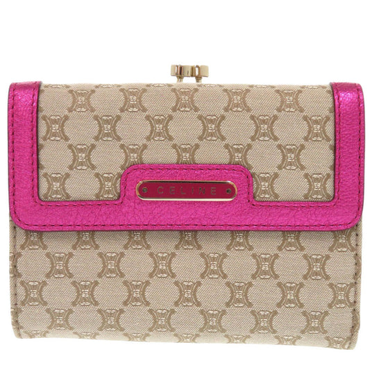 CELINE Tri-fold wallet canvas beige Macadam Pattern Purse Women Used Authentic
