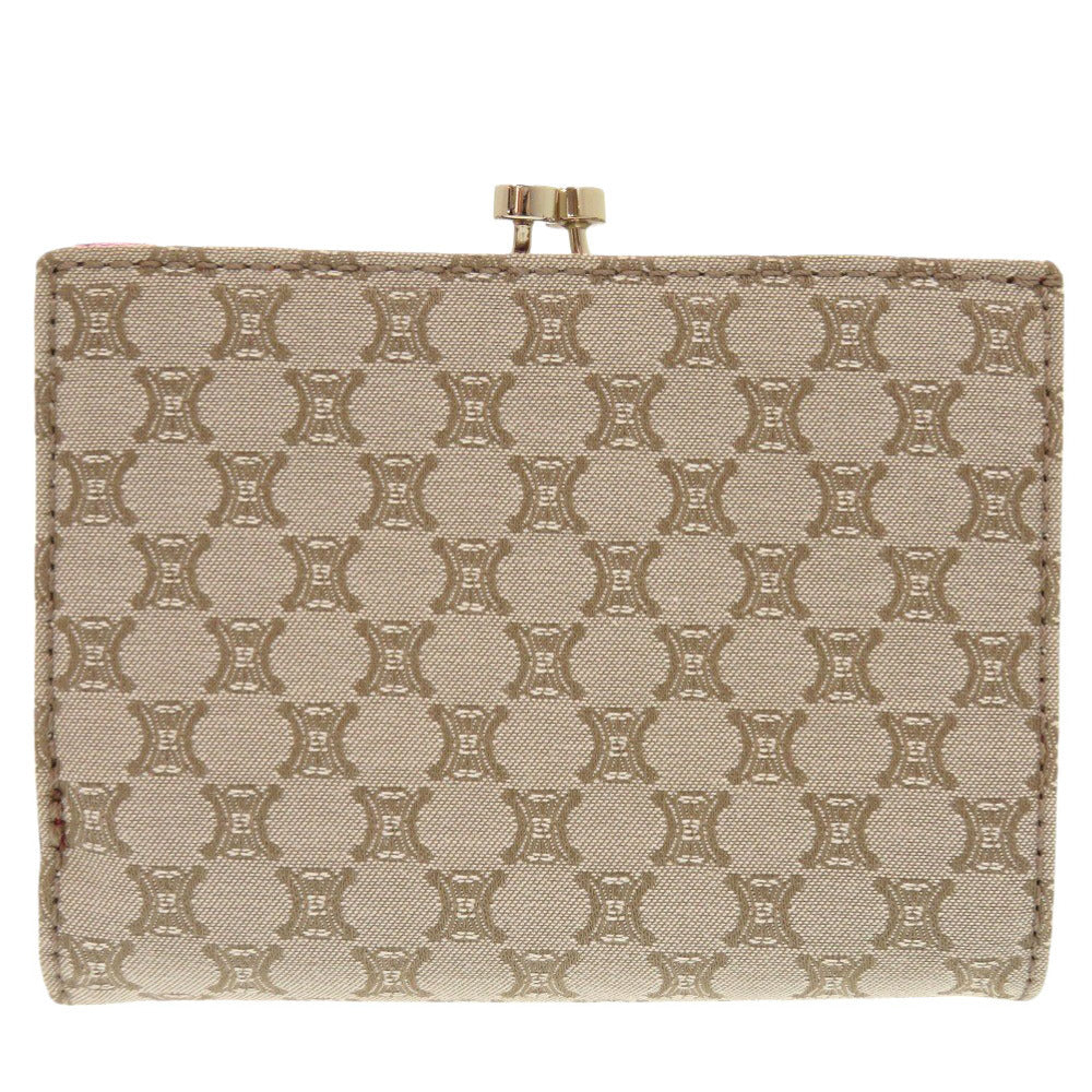 CELINE Tri-fold wallet canvas beige Macadam Pattern Purse Women Used Authentic
