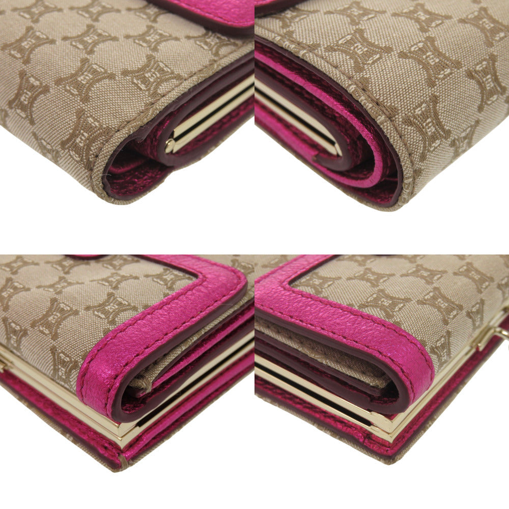 CELINE Tri-fold wallet canvas beige Macadam Pattern Purse Women Used Authentic