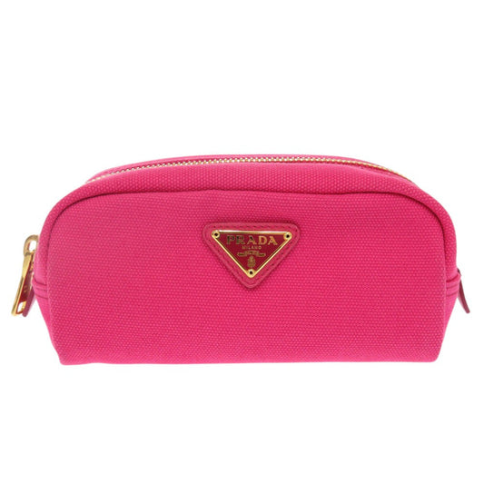 PRADA Pouch 1NA175  canvas pink Triangle logo Women Used Authentic