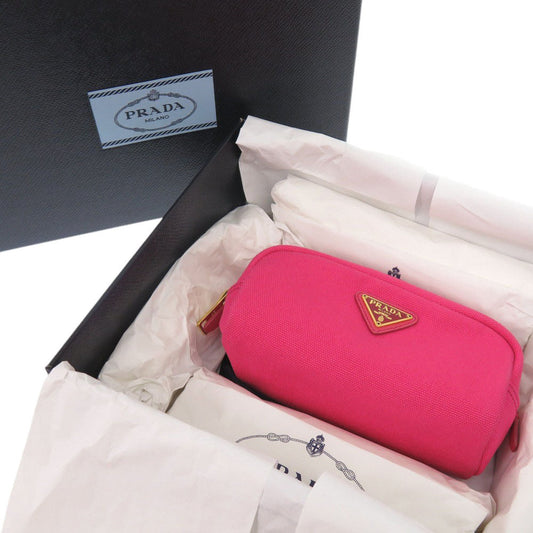PRADA Pouch 1NA175  canvas pink Triangle logo Women Used Authentic