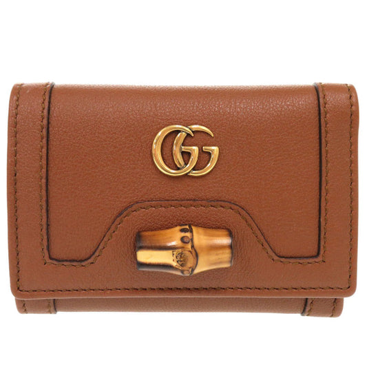GUCCI Tri-fold wallet 658633 leather Brown Bamboo Medium Women Used Authentic