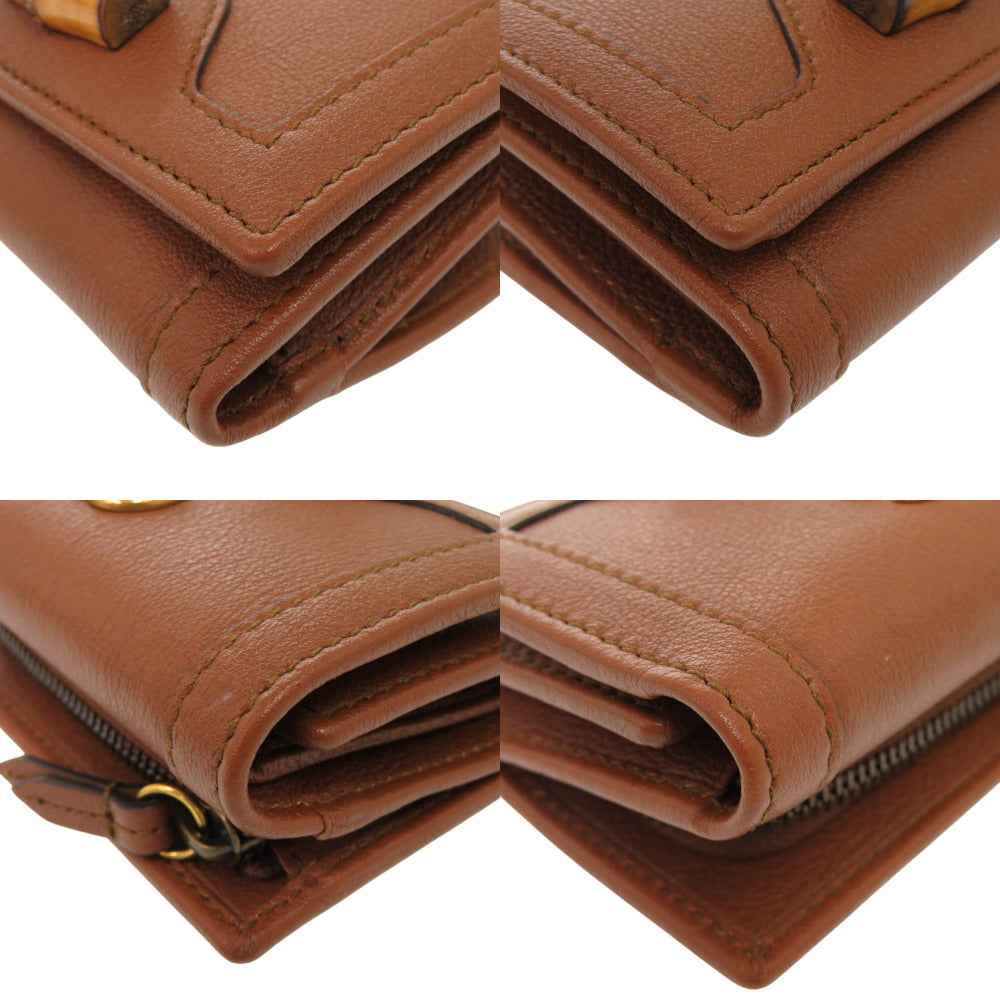 GUCCI Tri-fold wallet 658633 leather Brown Bamboo Medium Women Used Authentic