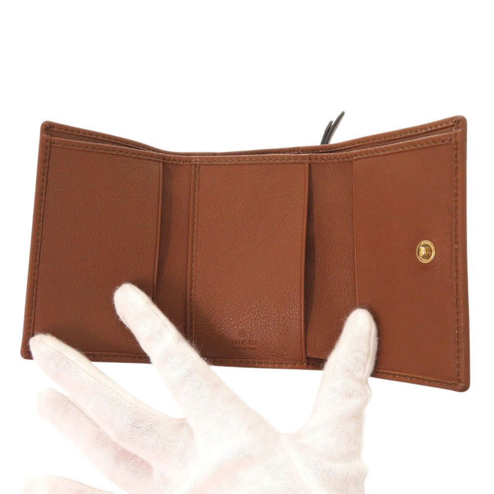 GUCCI Tri-fold wallet 658633 leather Brown Bamboo Medium Women Used Authentic