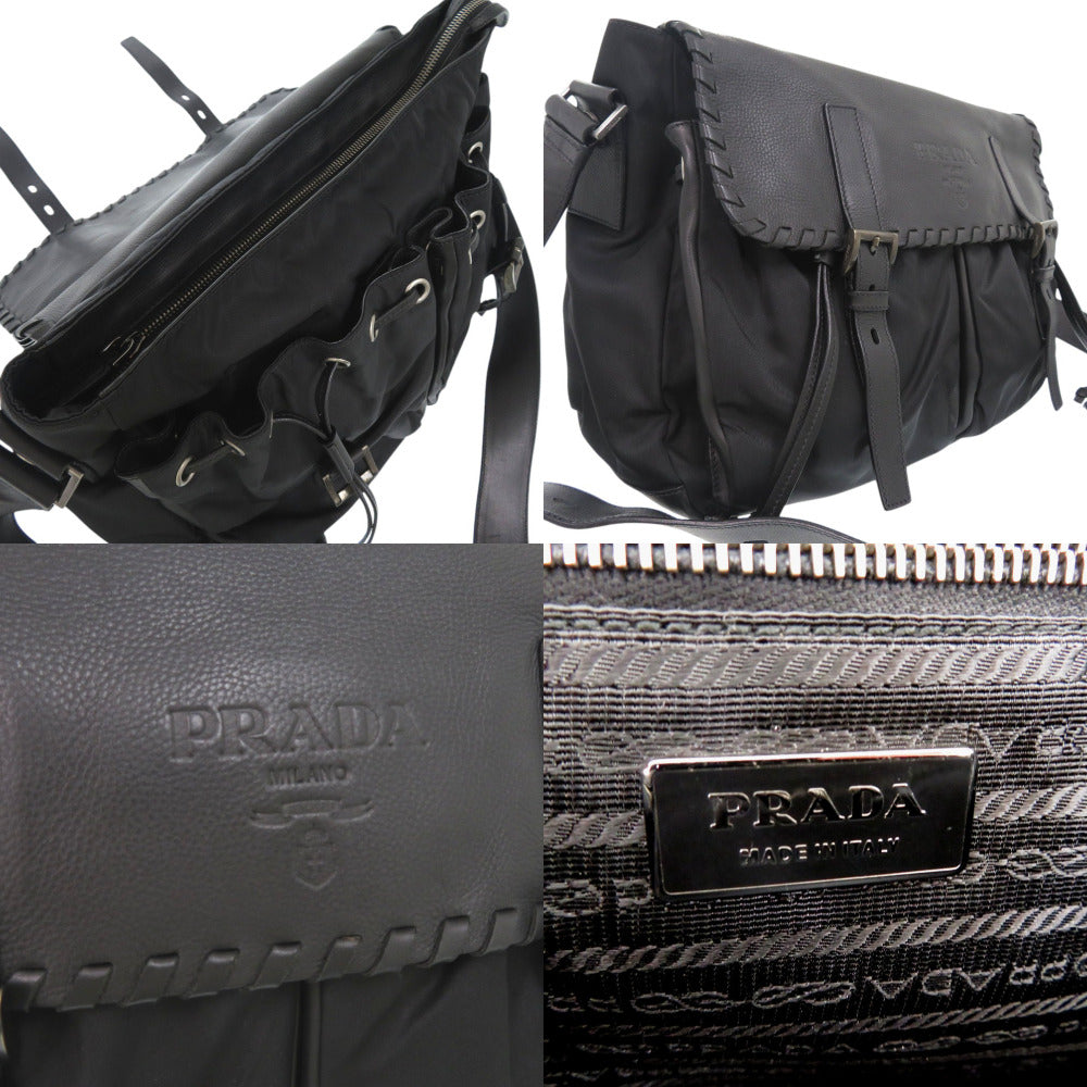 PRADA Shoulder Bag BT0582  leather NERO Crossbody messenger bag mens Used Authentic