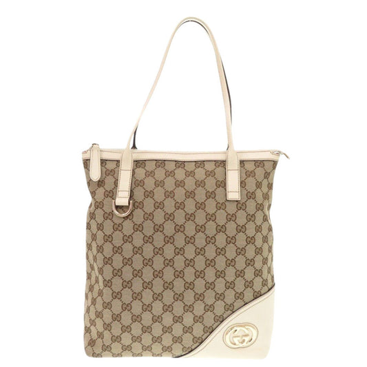 GUCCI Tote Bag GG canvas, leather beige Women Used Authentic