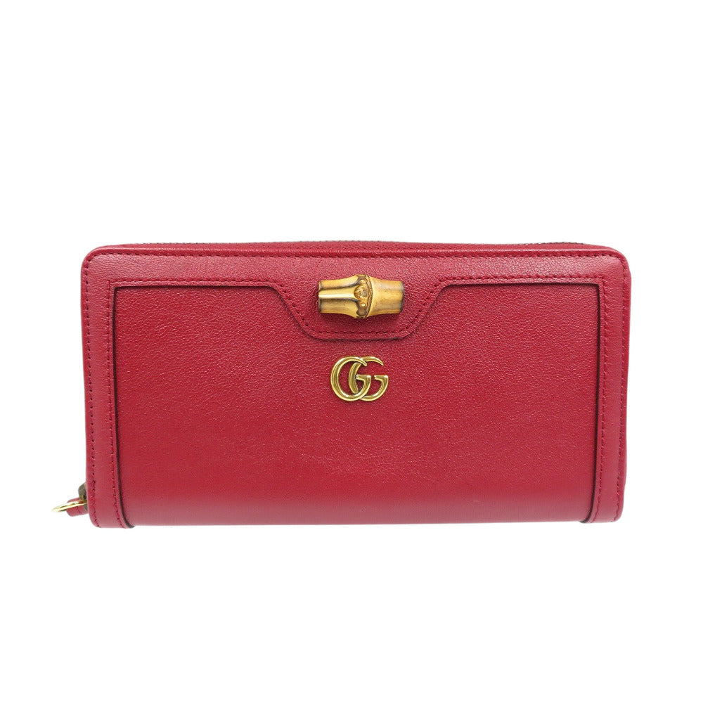 GUCCI Long Wallet Purse 658634 Leather, Bamboo Red