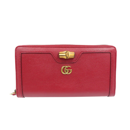 GUCCI Long Wallet Purse 658634 Leather, Bamboo Red