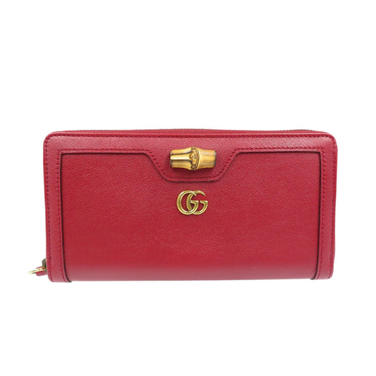 GUCCI Long Wallet Purse 658634 Leather, Bamboo Red