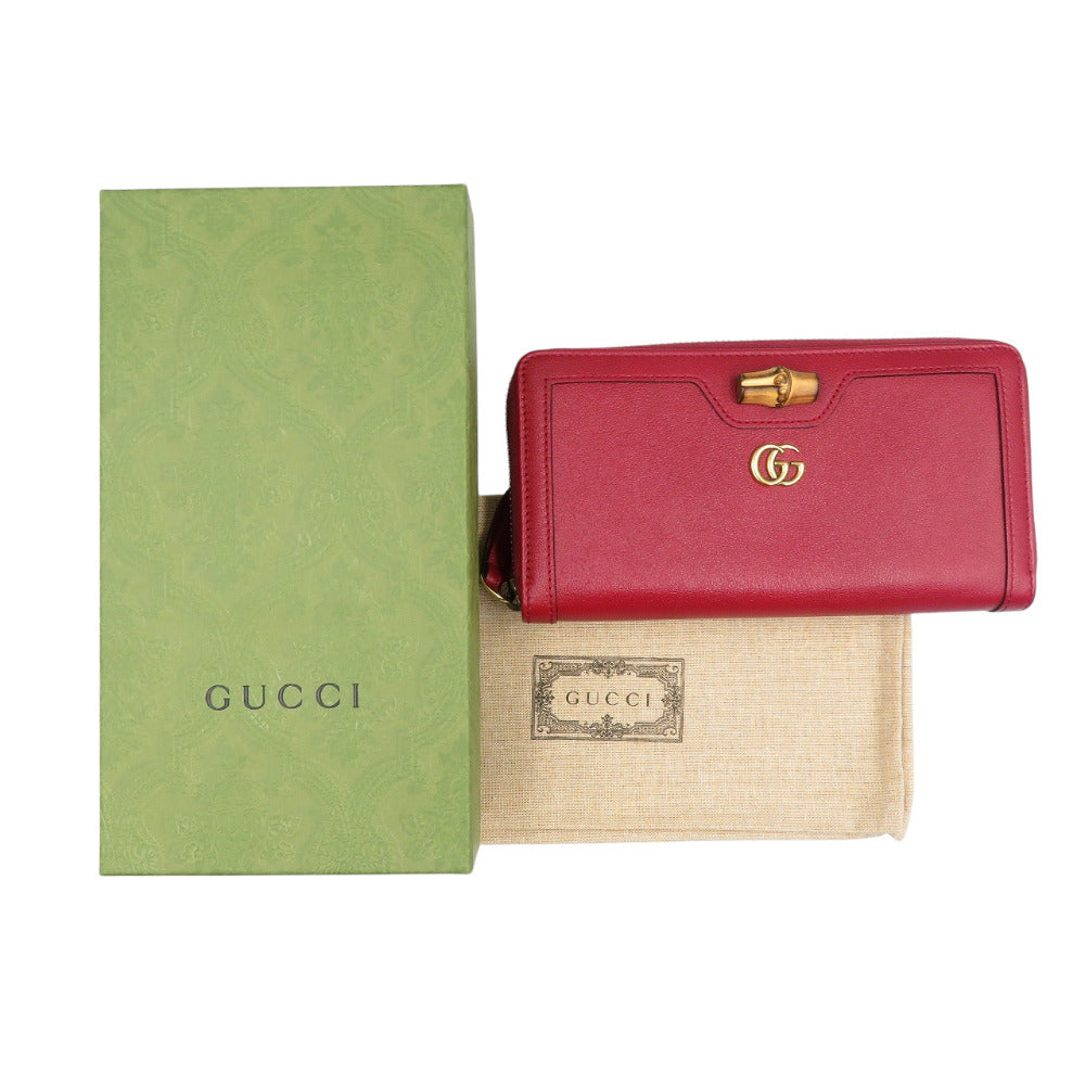 GUCCI Long Wallet Purse 658634 Leather, Bamboo Red