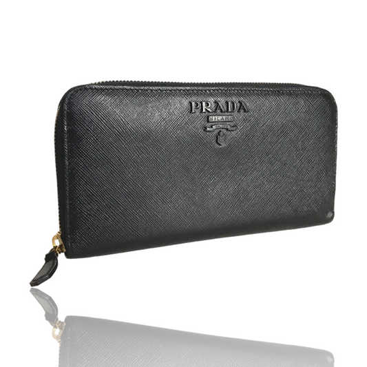 PRADA SAFFIANO ROUND ZIP LONG WALLET BLACK