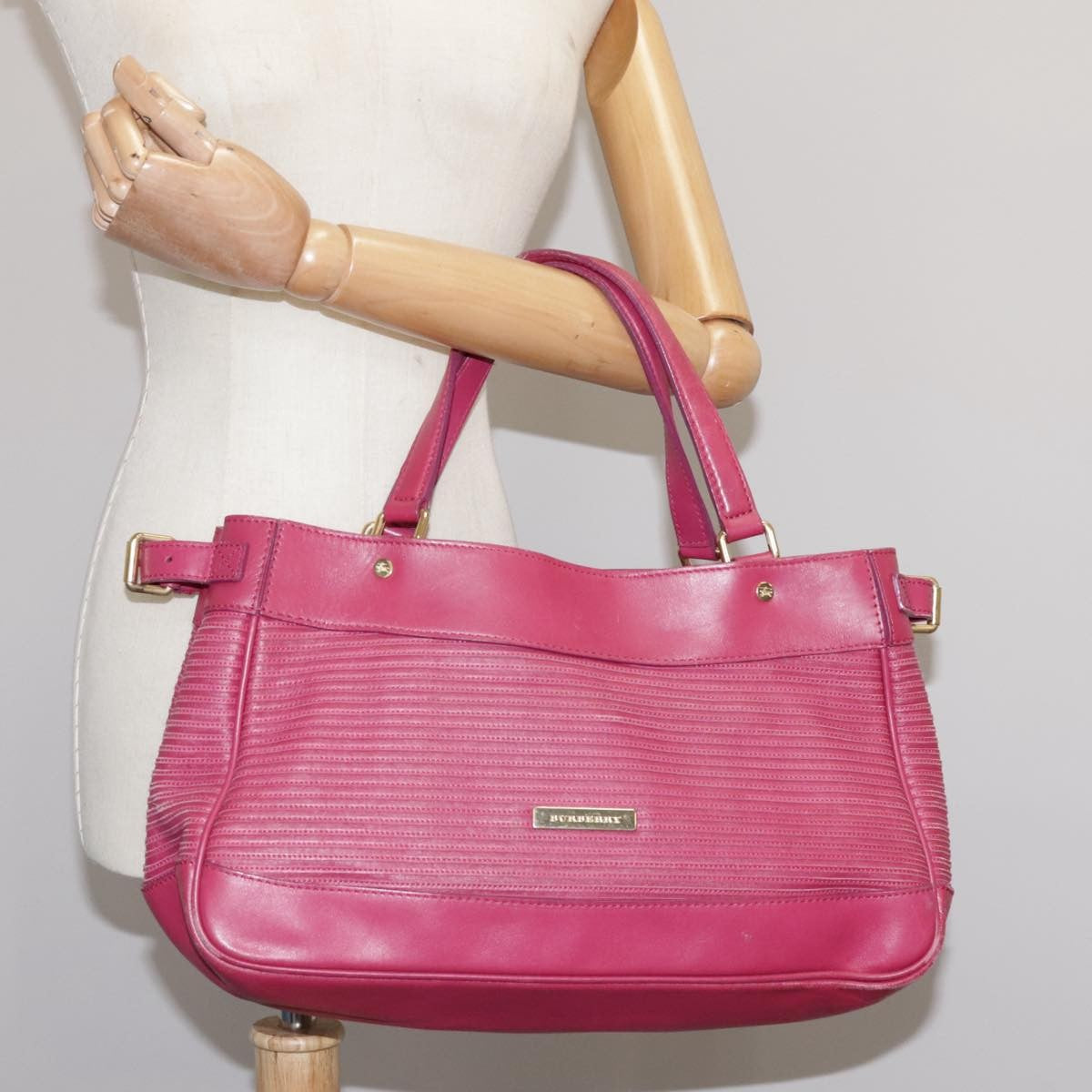 BURBERRY Blue Label Leather Hand Bag Pink Gold