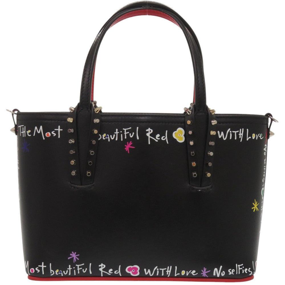 Christian Louboutin Tote Bag Calfskin black Paint Kabata Mini 2WAY Women Used Authentic