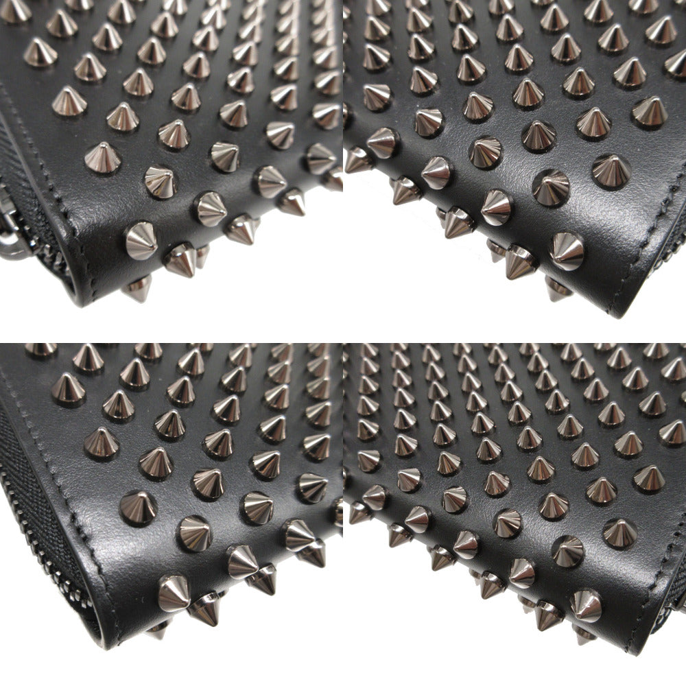 Christian Louboutin Long Wallet Purse leather black Zip Around studs unisex(Unisex) Used Authentic