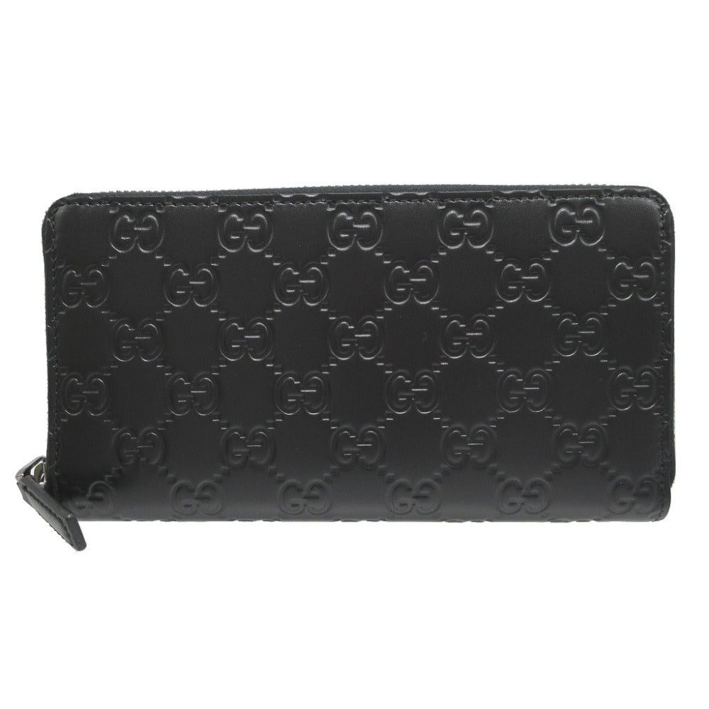 GUCCI Long Wallet Purse 307987 leather black Zip Around Guccisima unisex(Unisex) Used Authentic