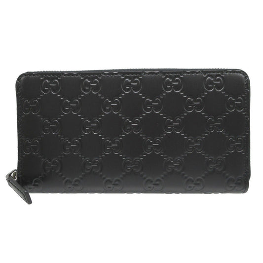GUCCI Long Wallet Purse 307987 leather black Zip Around Guccisima unisex(Unisex) Used Authentic