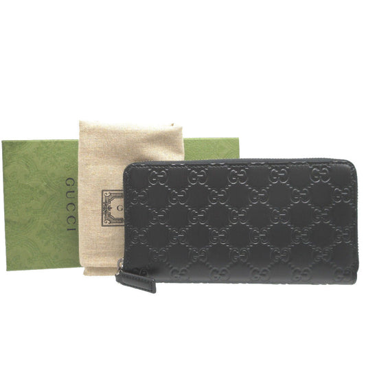 GUCCI Long Wallet Purse 307987 leather black Zip Around Guccisima unisex(Unisex) Used Authentic