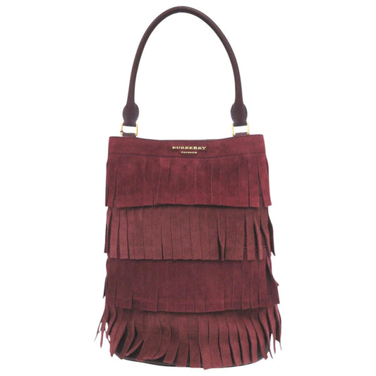 BURBERRY Shoulder Bag Suede, Leather Bordeaux One Shoulder Bag PRORSUM Fringe Women Used Authentic