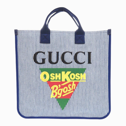 GUCCI Tote Bag 605831 cotton blue OshKosh Collaboration Children's Line Stripe unisex(Unisex) Used Authentic