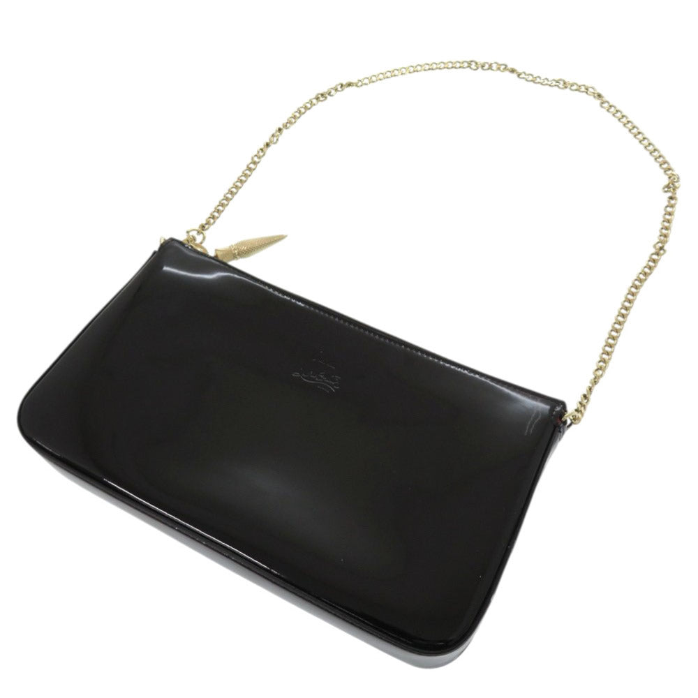 Christian Louboutin Shoulder Bag Patent leather black ChainShoulder Bag Women Used Authentic